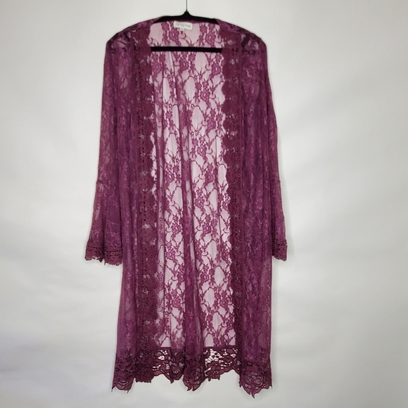Full Circle Trends Lace Embroidered Duster Size L Sheer Long Cardigan Festival - Picture 5 of 15